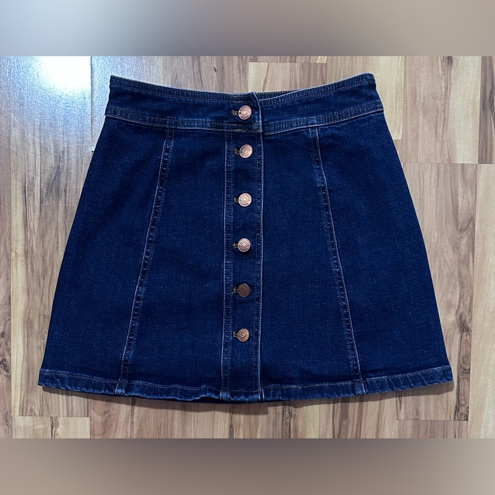 Madewell Dark Blue Button-Front Denim Skater Skirt Size 0